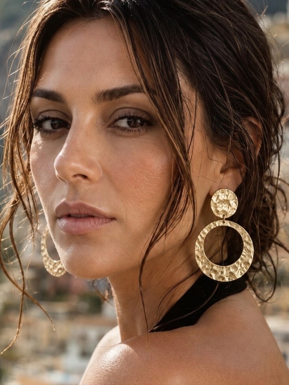 18K Gold Plated Hammered Disc Drop Statement Earrings Boho Non-Tarnish Circle